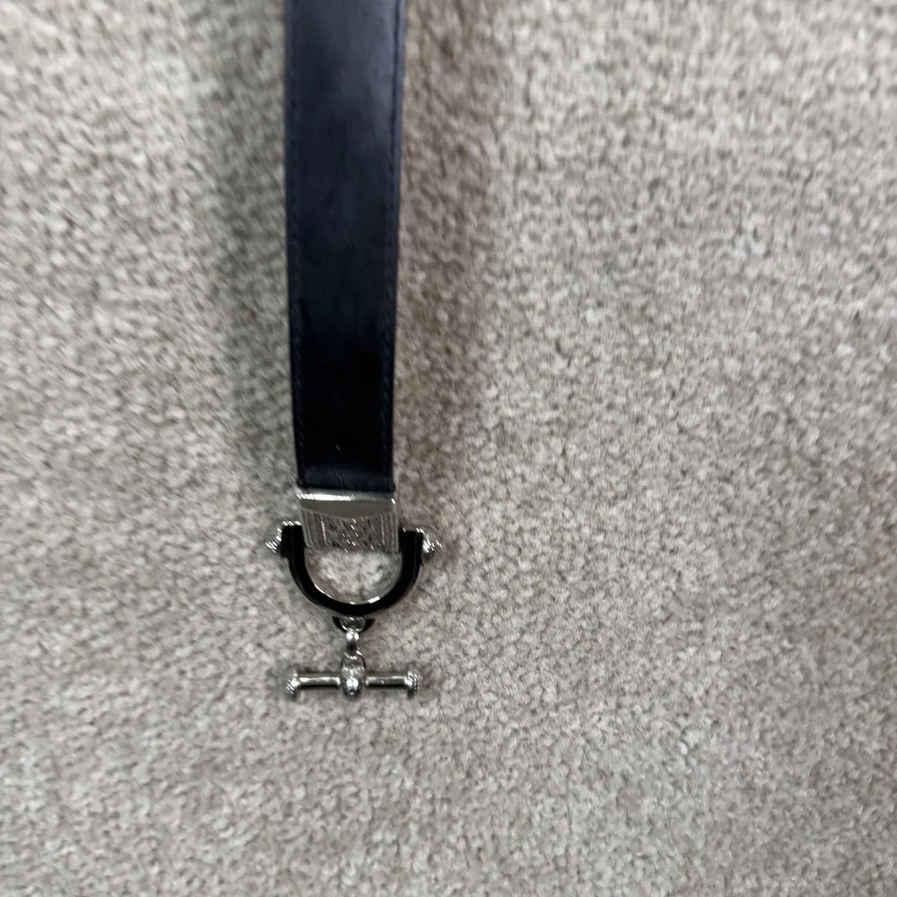 Lake Short‎ Drive Belt Womens L/XL Black Leather Silver Tone Chain Toggle Bit